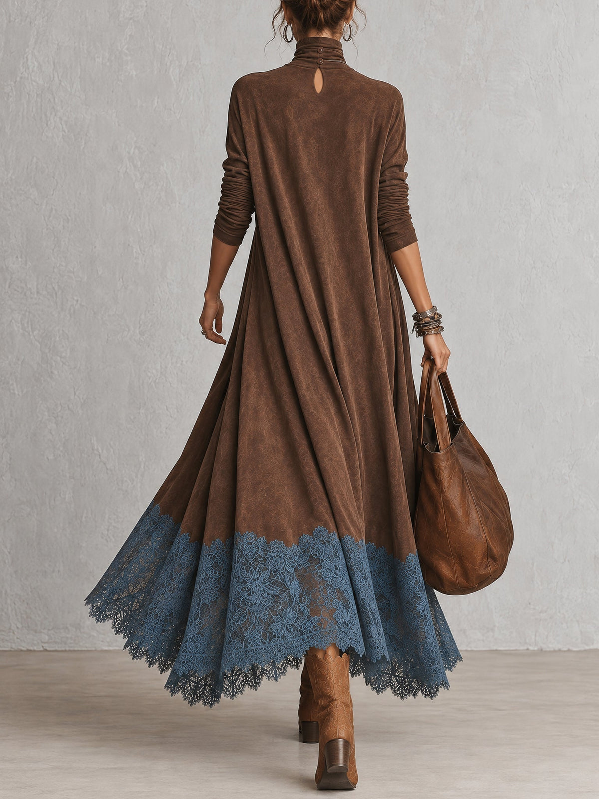 Bridget | Suede-Effect Maxi Dress with Lace Hem