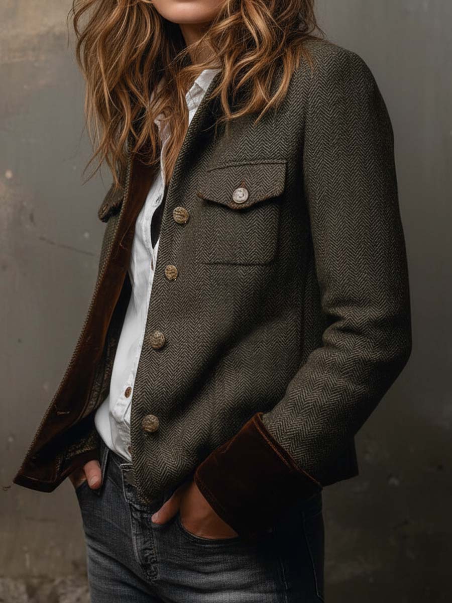 Clarissa | Vintage Blazer with Contrast Chevron Trim
