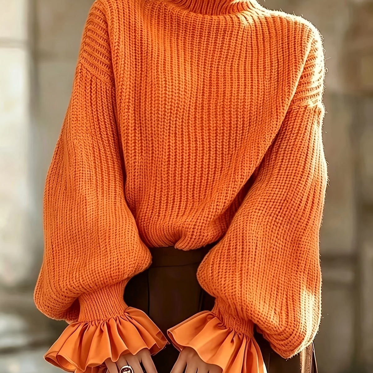 Maxine | Ruffle-Cuff Turtleneck Sweater