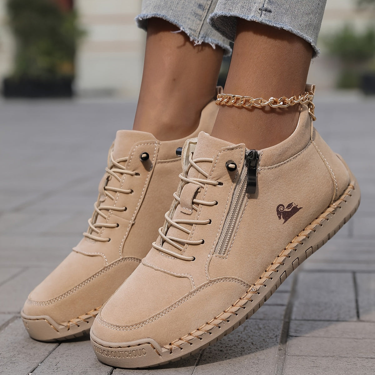 Nadine | Khaki and Brown Wide-Fit Comfort Sneakers