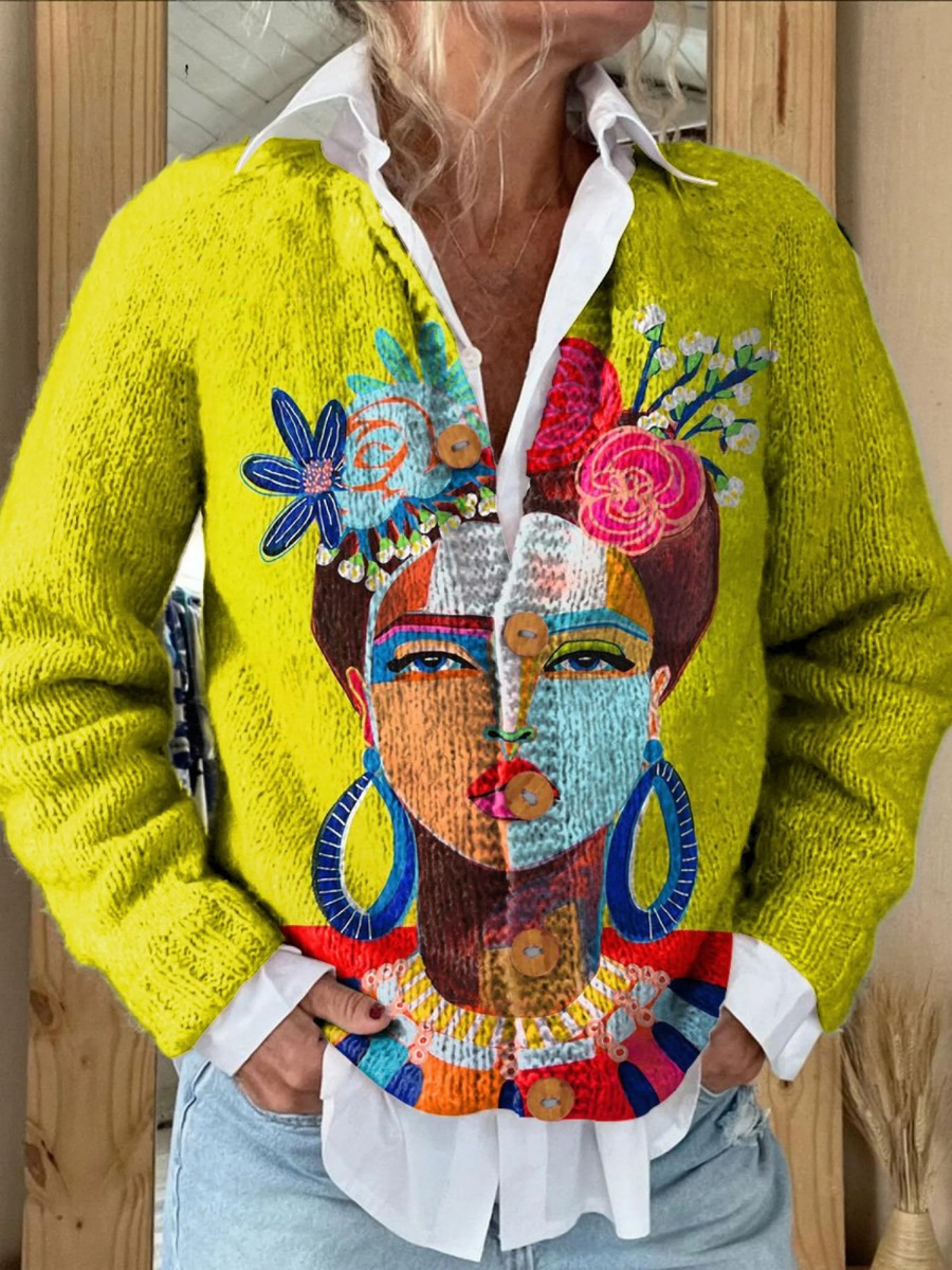 Opal | Abstract Portrait Print Cardigan