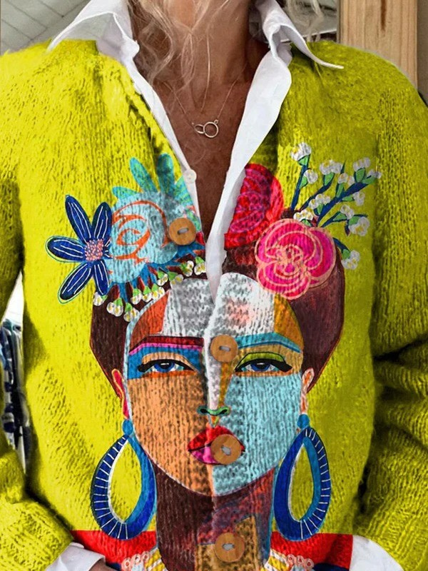 Opal | Abstract Portrait Print Cardigan