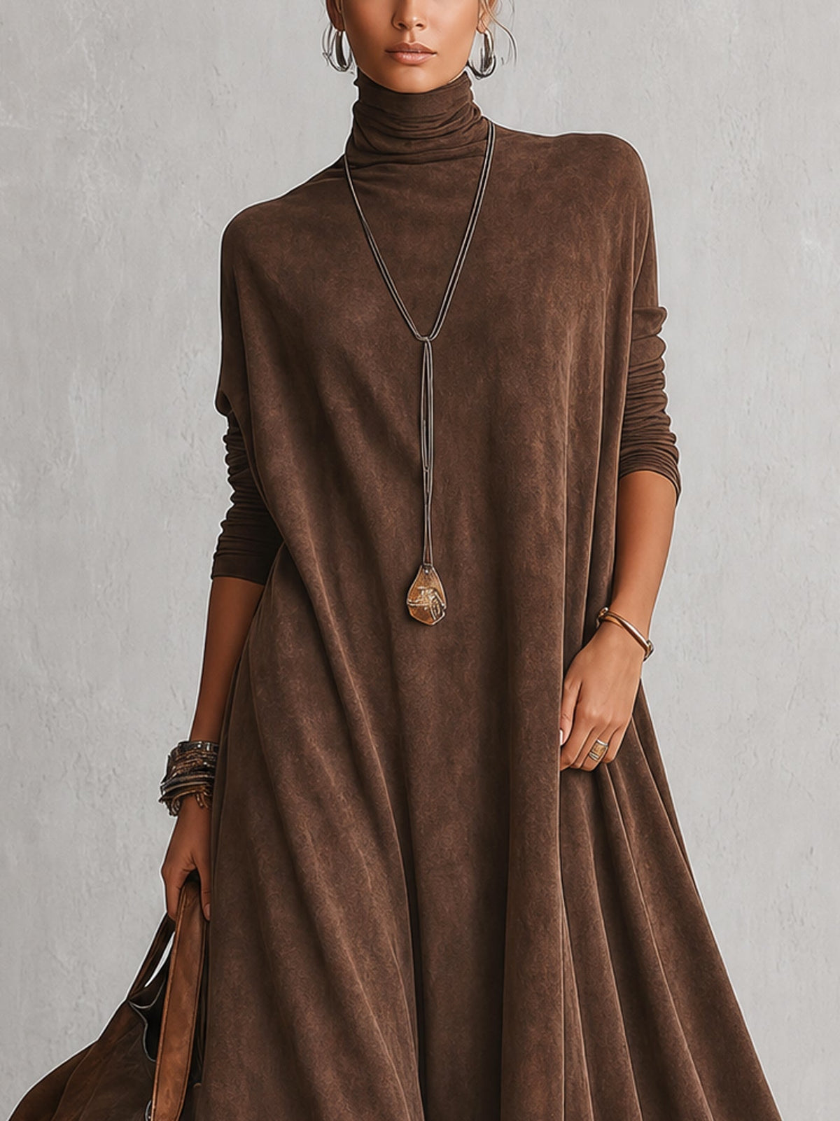 Bridget | Suede-Effect Maxi Dress with Lace Hem