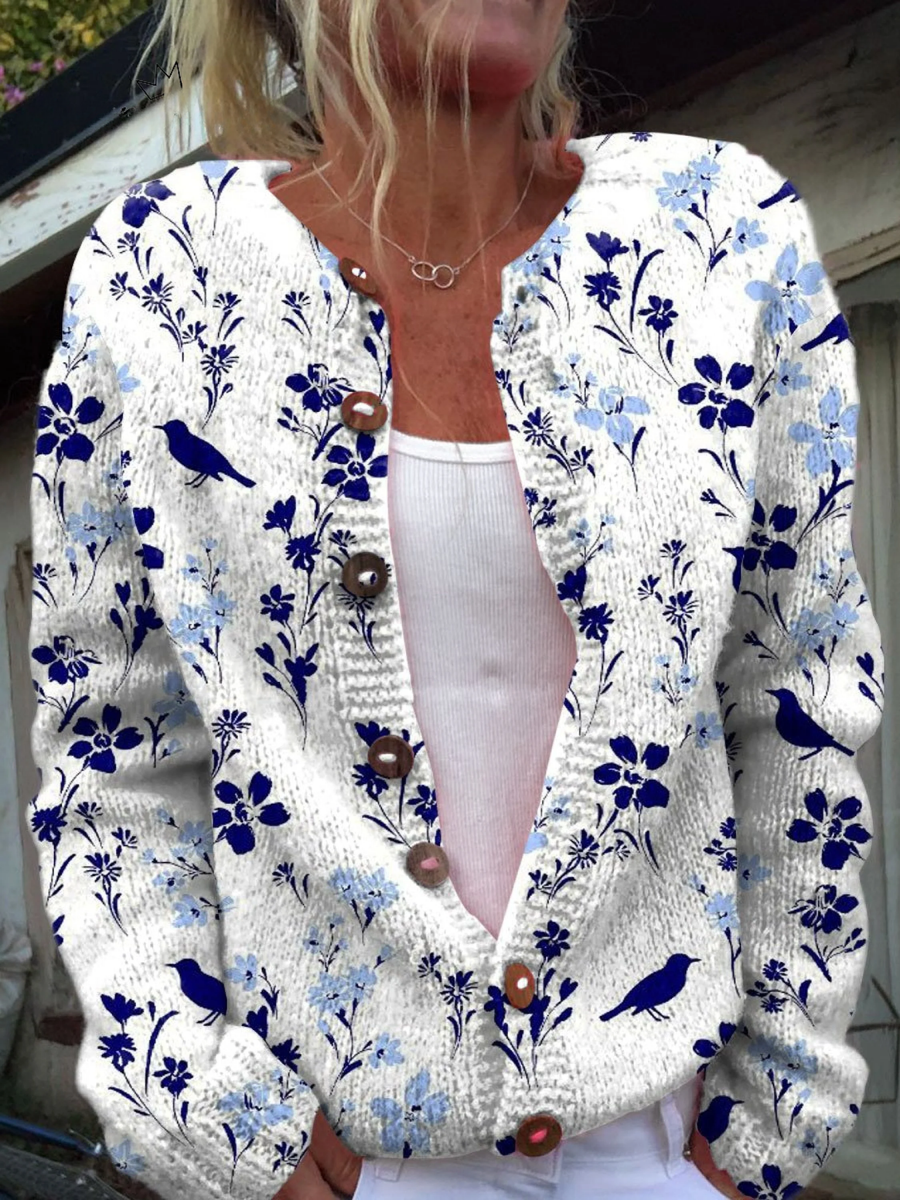 Heather | Vintage Floral Bird Print Cardigan