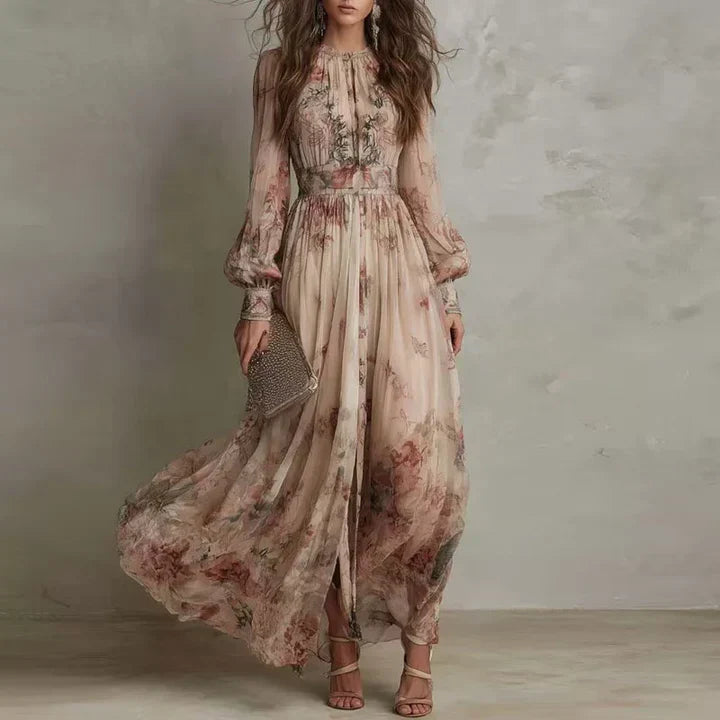 Evelyn | Vintage Floral Long-Sleeve Maxi Dress