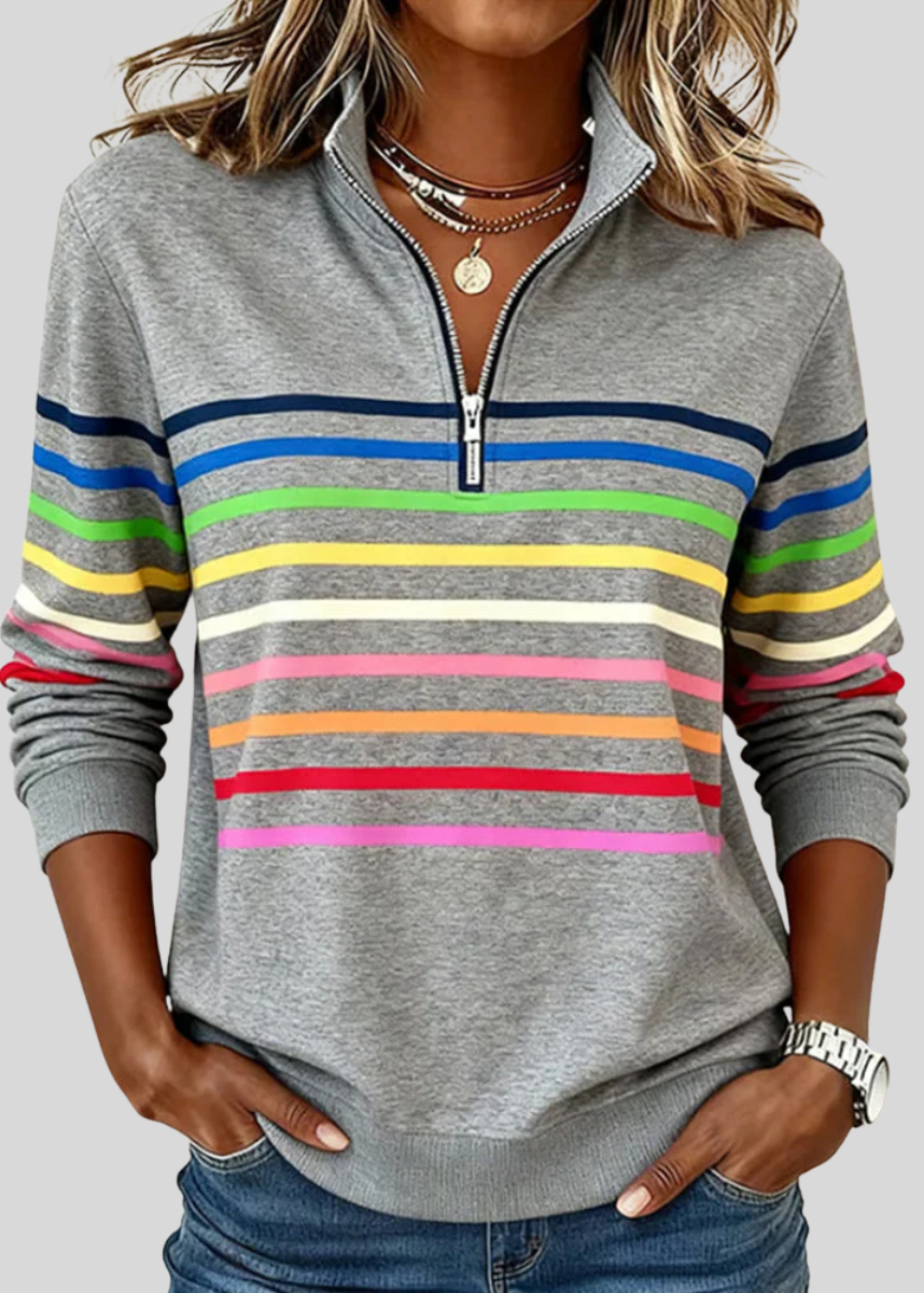 Queenie | Multicolour Stripe Quarter-Zip Sweatshirt