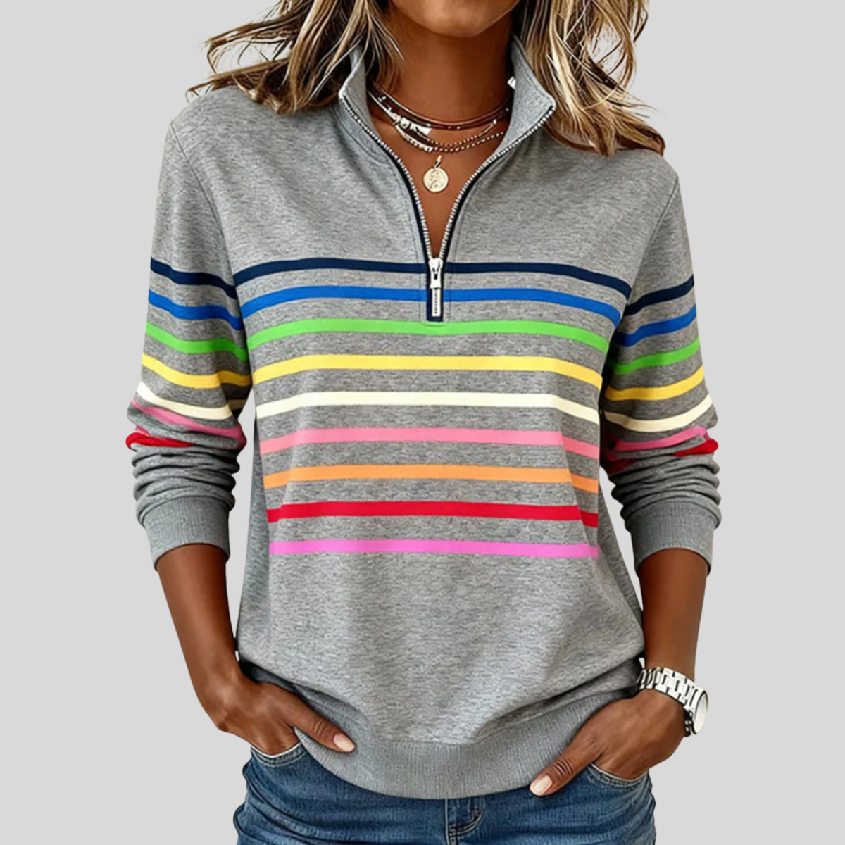 Cordelia | Striped Quarter-Zip Sweatshirt