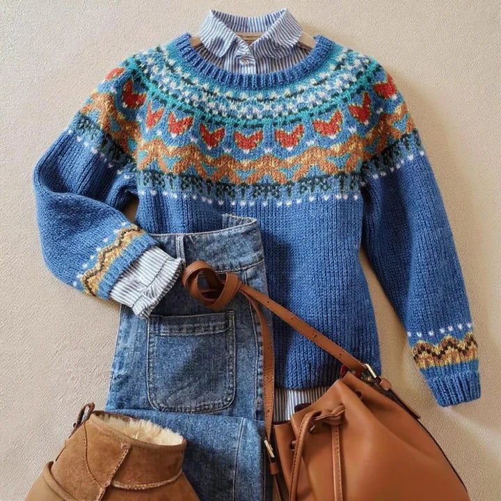 Poppy | Blue Fair Isle Yoke Sweater