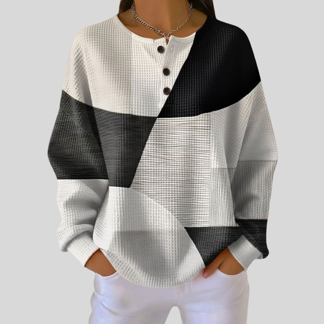 Sandra | Textured Colourblock Henley Sweatshirt