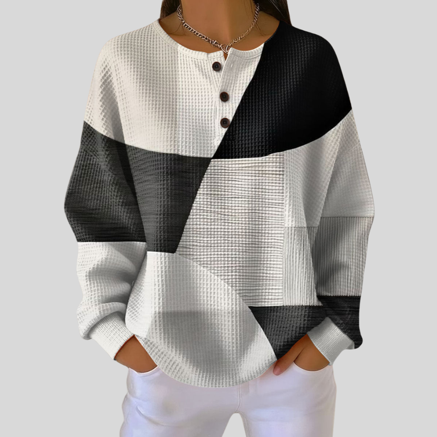 Sandra | Textured Colourblock Henley Sweatshirt
