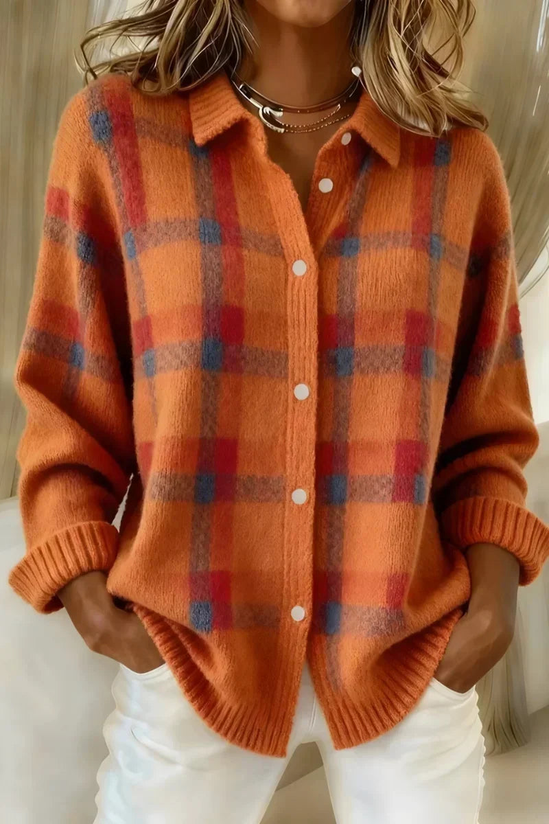 Brenda | Plaid Button-Up Knit Cardigan