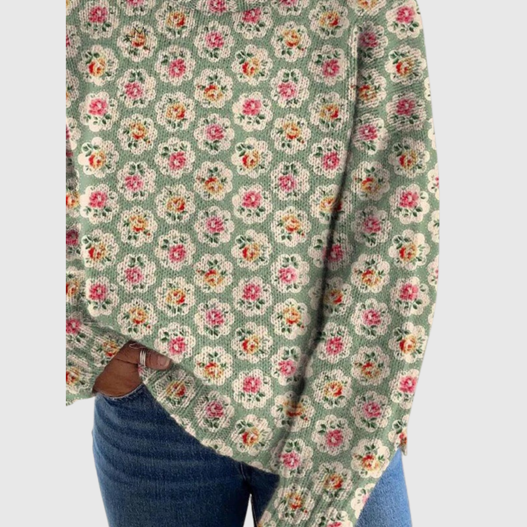 Isla | Floral Knit Turtleneck Sweater
