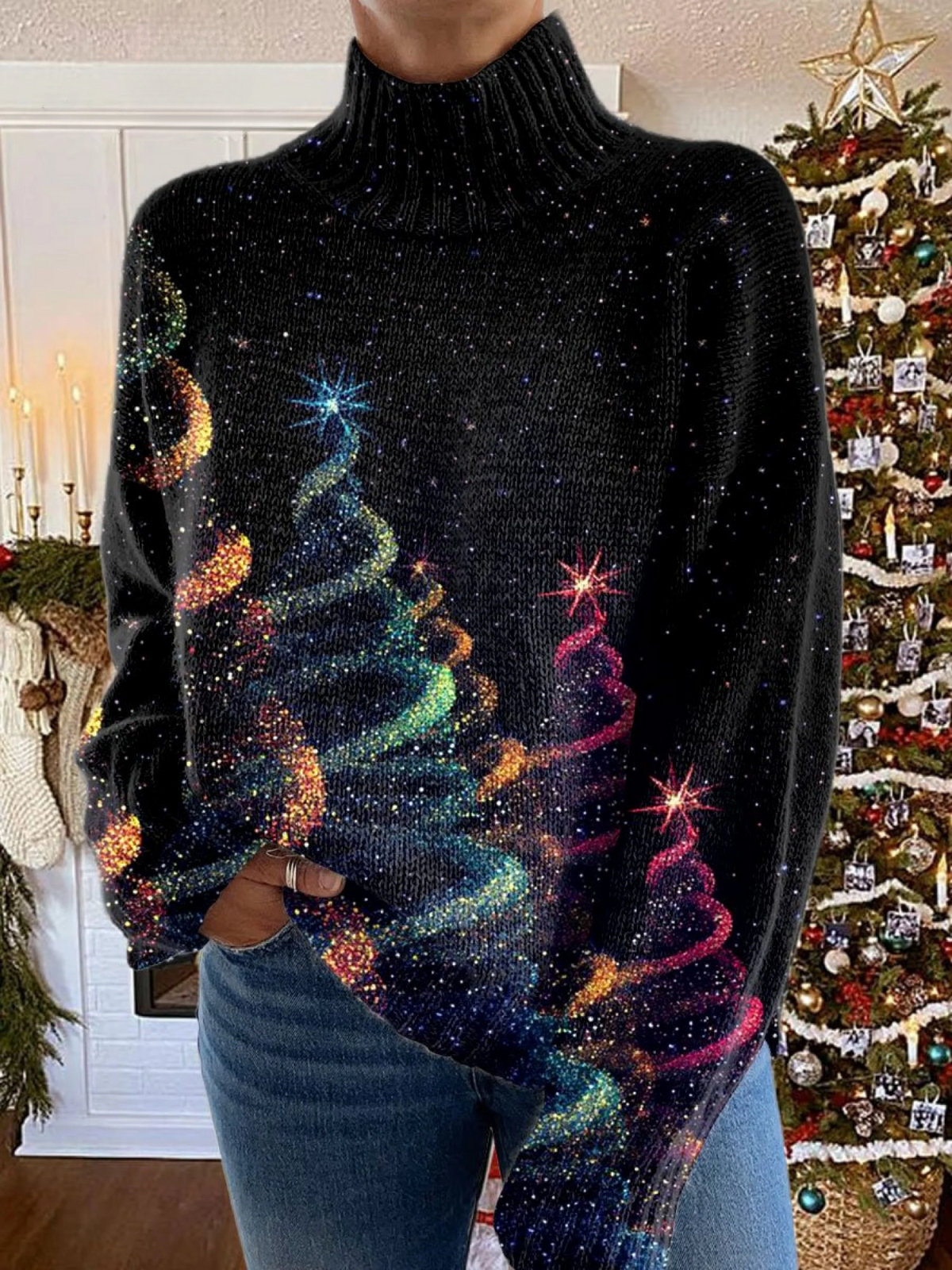 Willa | Glitter Christmas Tree Turtleneck