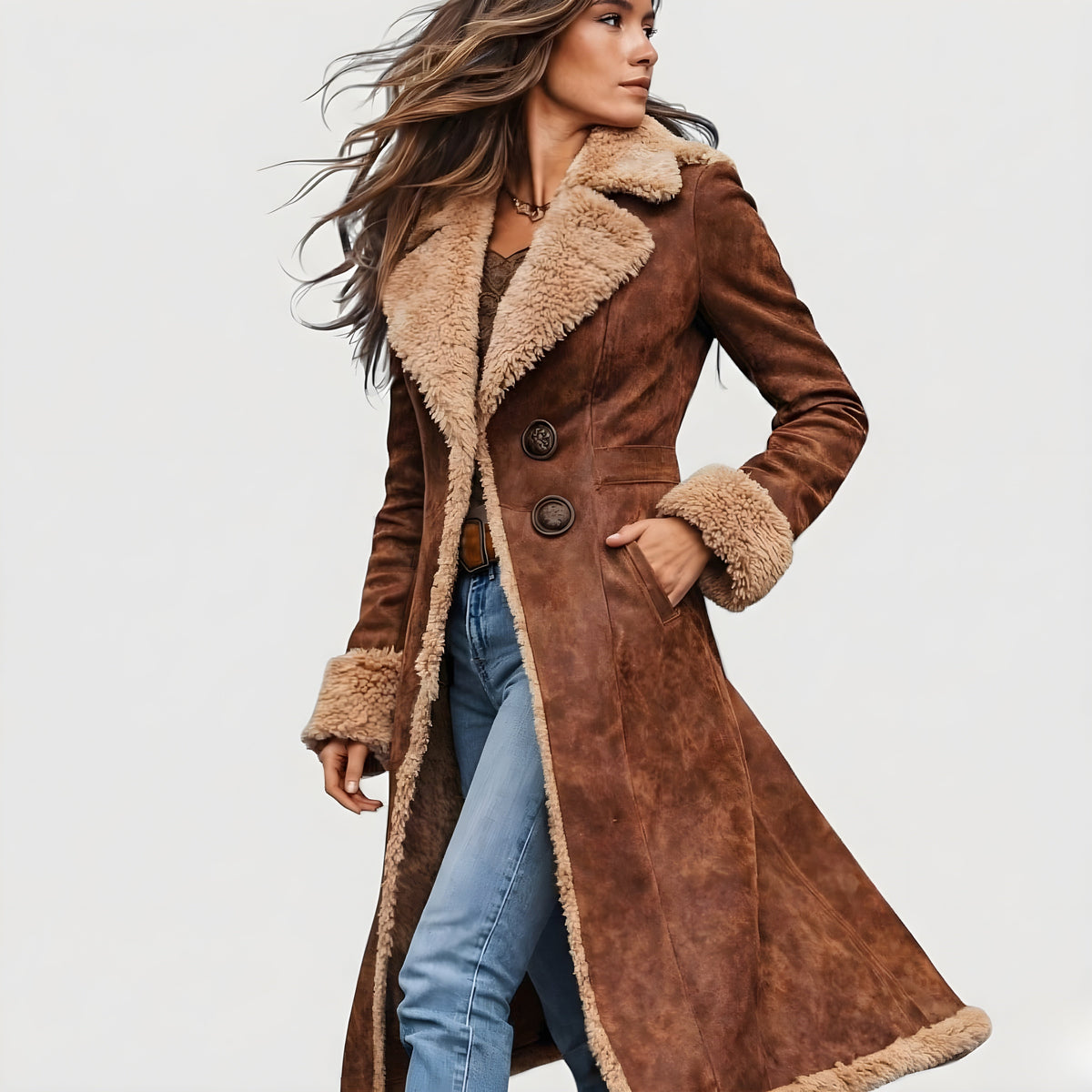 Beatrix | Long Coat with Shearling Collar