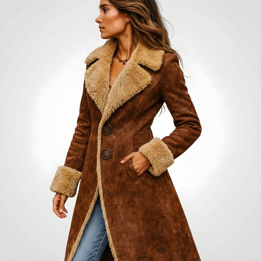 Beatrix | Long Coat with Shearling Collar