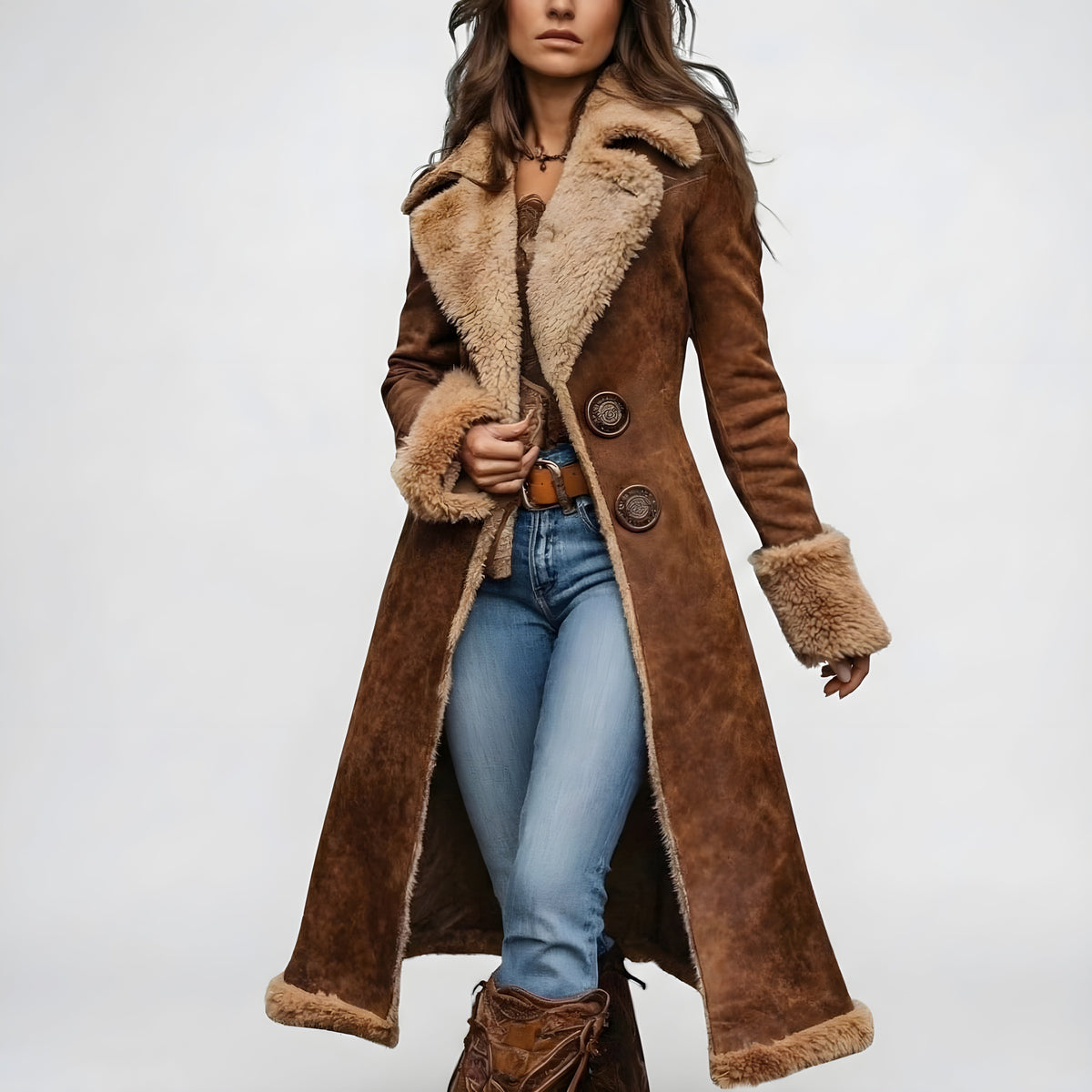 Beatrix | Long Coat with Shearling Collar