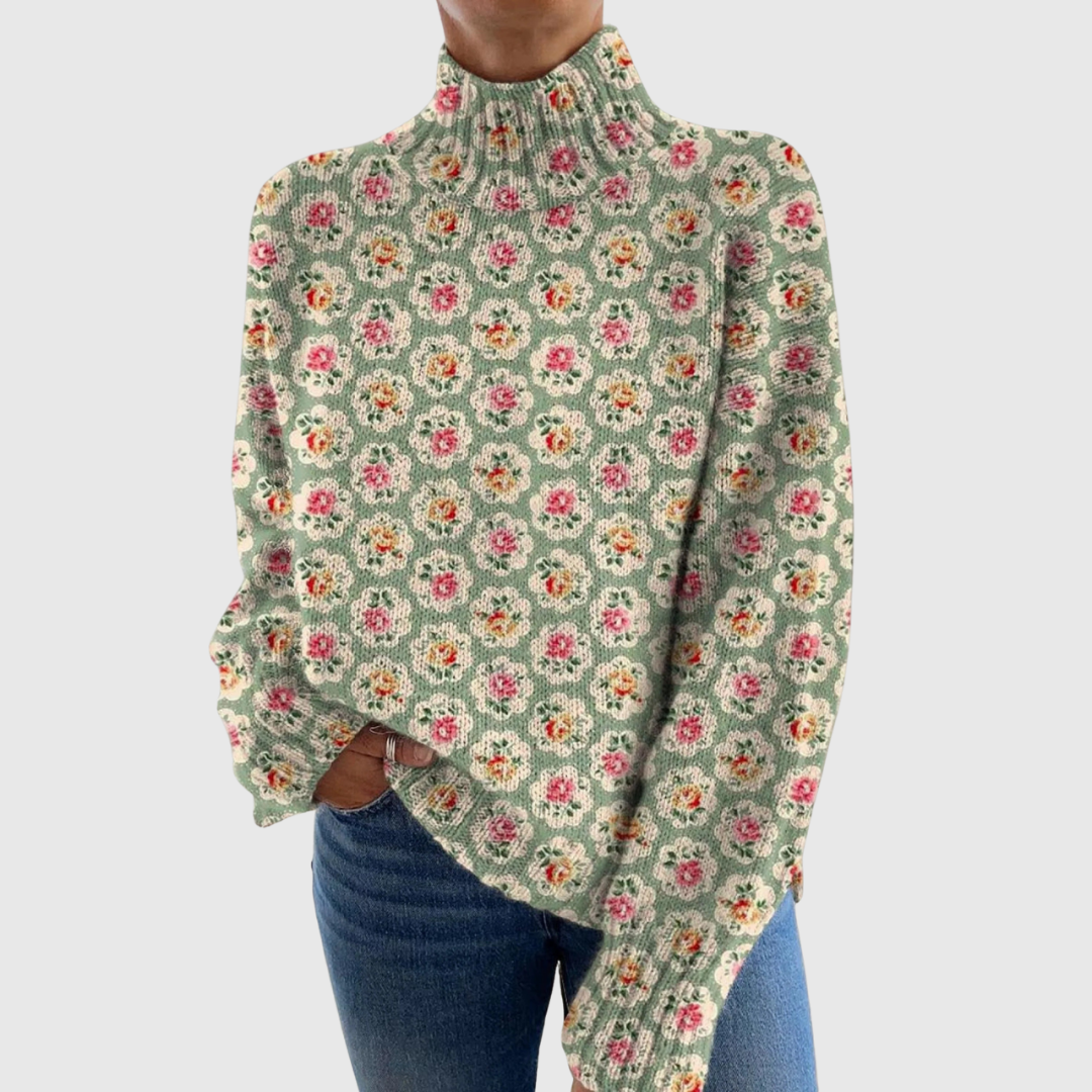 Isla | Floral Knit Turtleneck Sweater