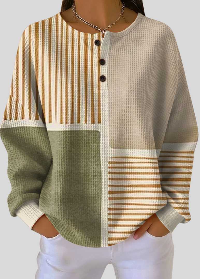 Lynne | Waffle-Knit Henley Sweatshirt