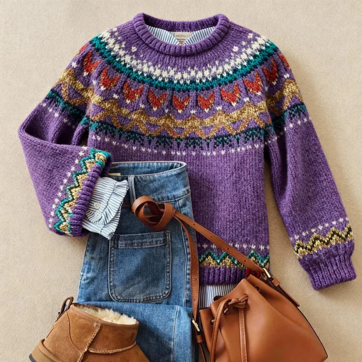Victoria | Purple Fair Isle Yoke Sweater