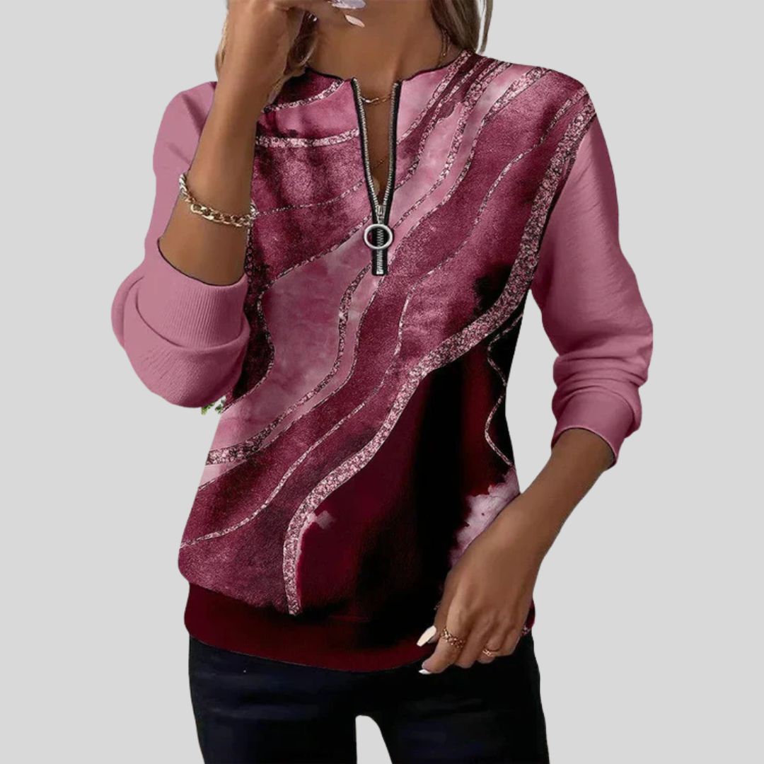 Beatrice | Artful Zip-Neck Sweatshirt