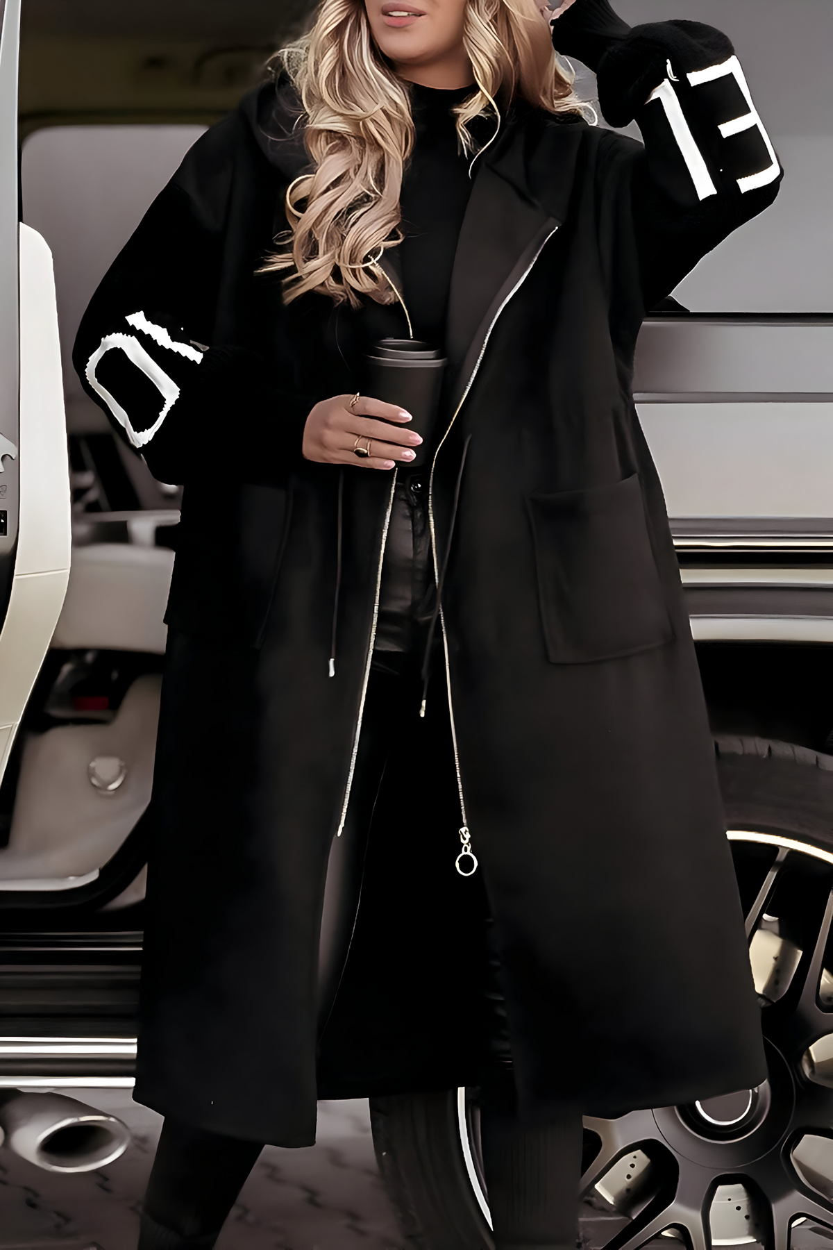 Clarice | Hooded Zip Coat with Knitted Sleeves