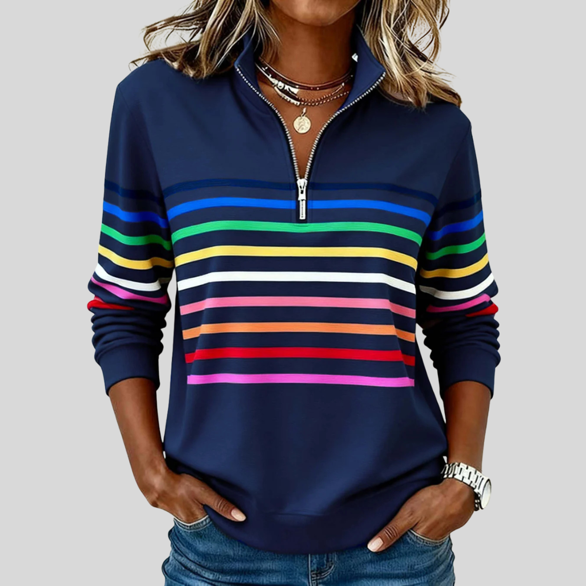 Cordelia | Striped Quarter-Zip Sweatshirt