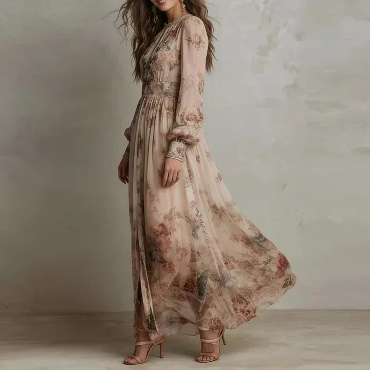 Evelyn | Vintage Floral Long-Sleeve Maxi Dress