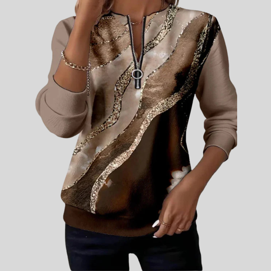 Beatrice | Artful Zip-Neck Sweatshirt
