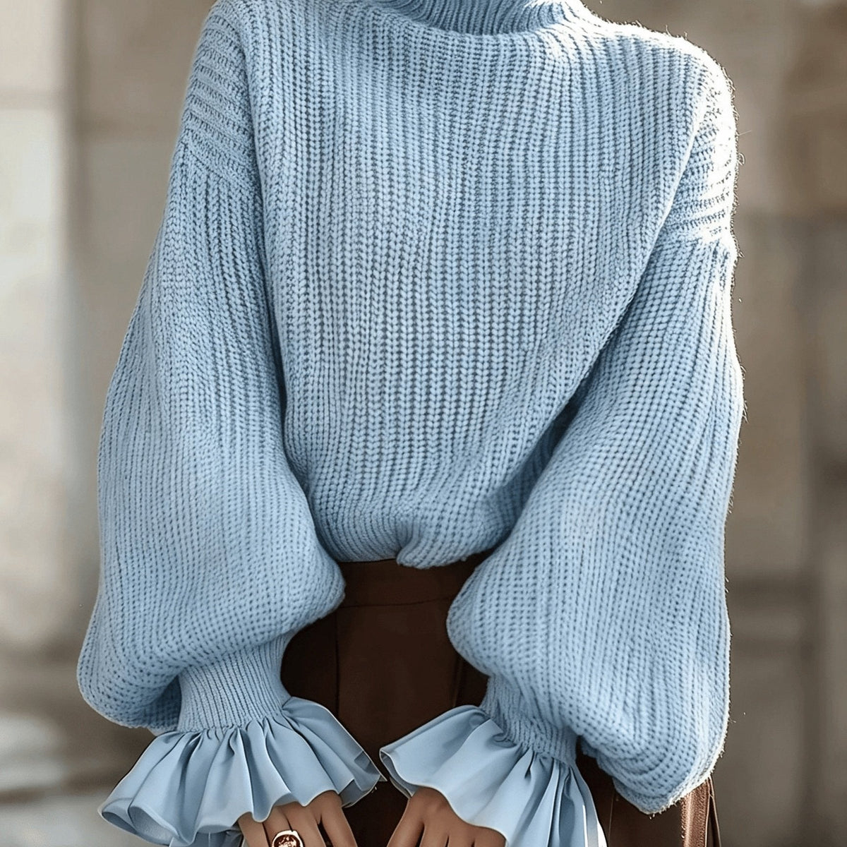 Maxine | Ruffle-Cuff Turtleneck Sweater