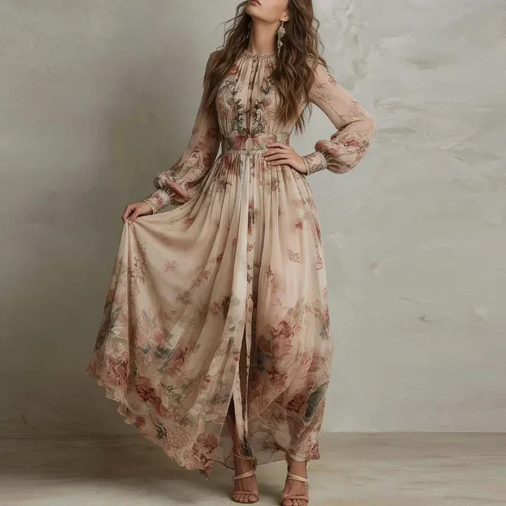 Evelyn | Vintage Floral Long-Sleeve Maxi Dress