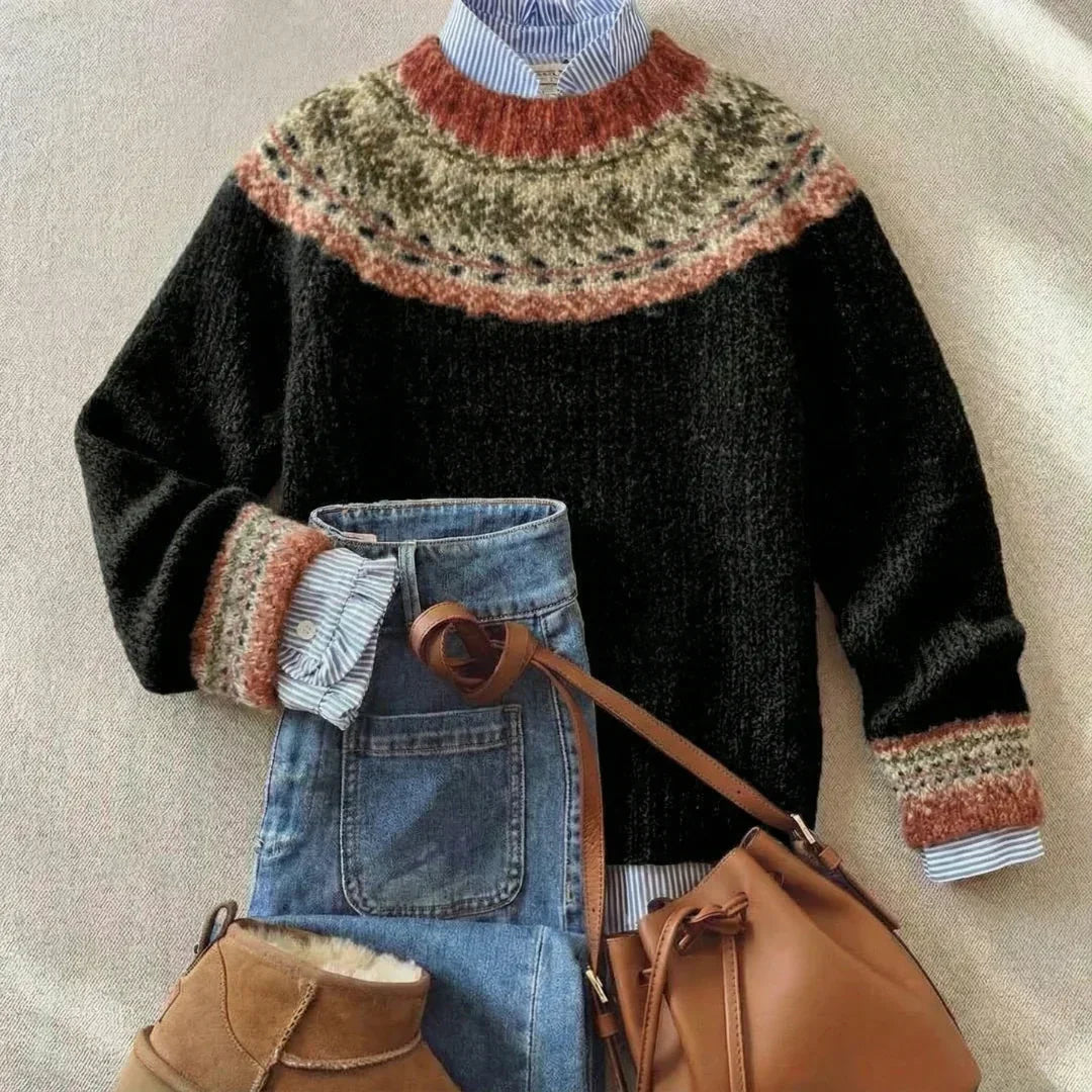 Freya | Black Fair Isle Yoke Sweater