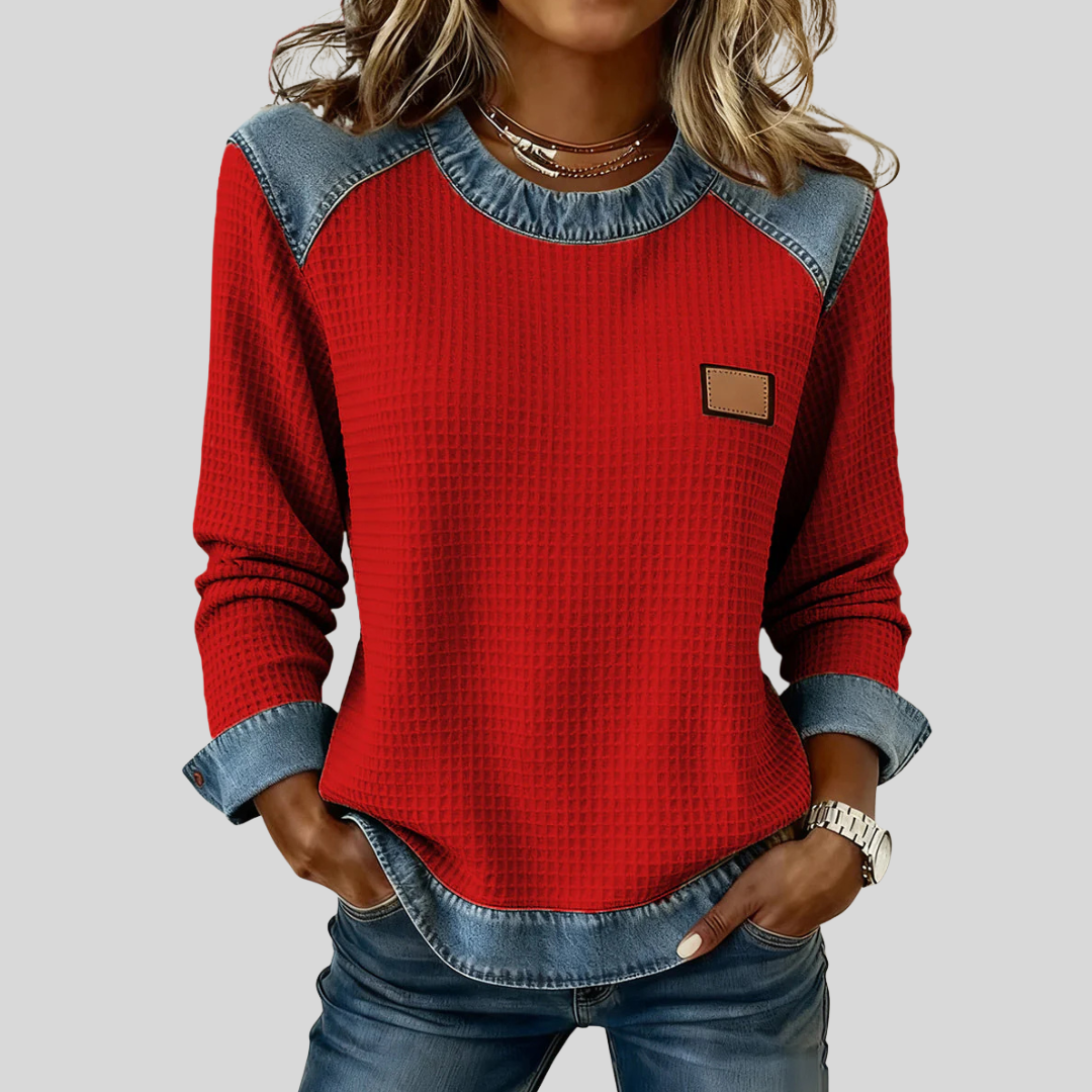 Marjorie | Textured Contrast-Trim Sweatshirt