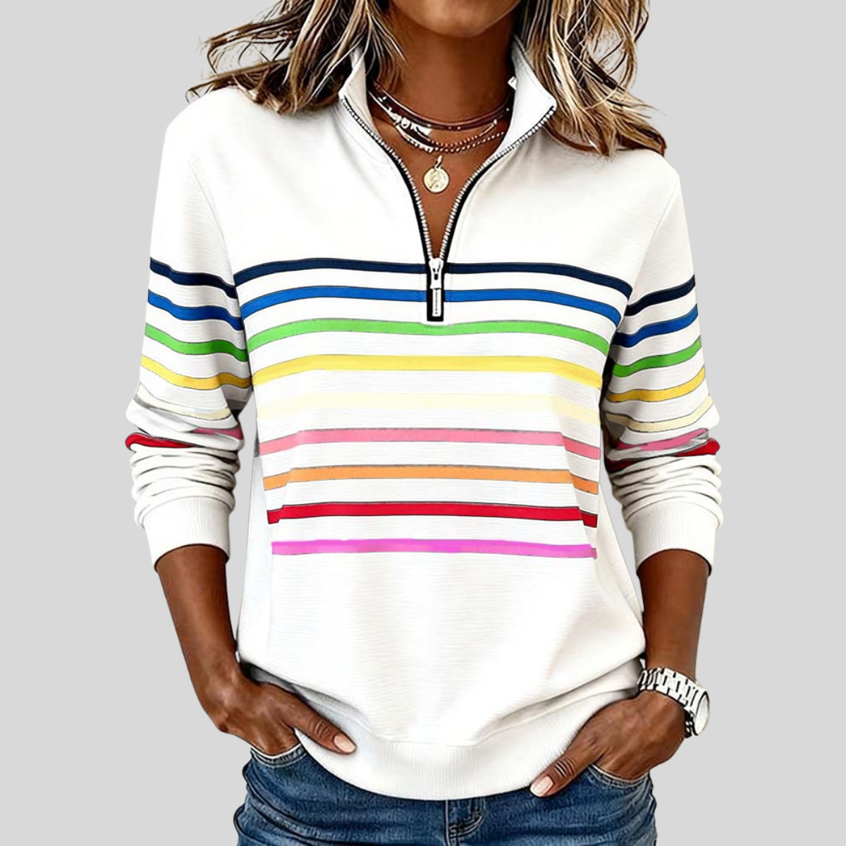 Cordelia | Striped Quarter-Zip Sweatshirt