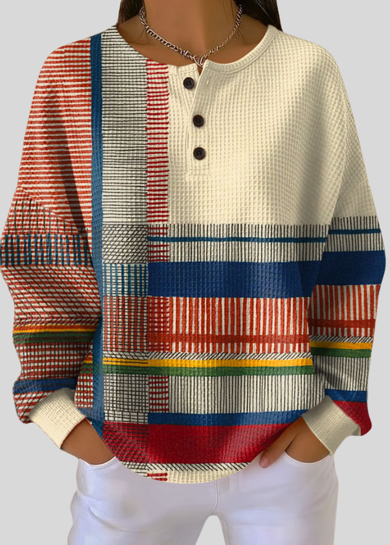 Jill | Colour-Block Stripe Henley Sweatshirt