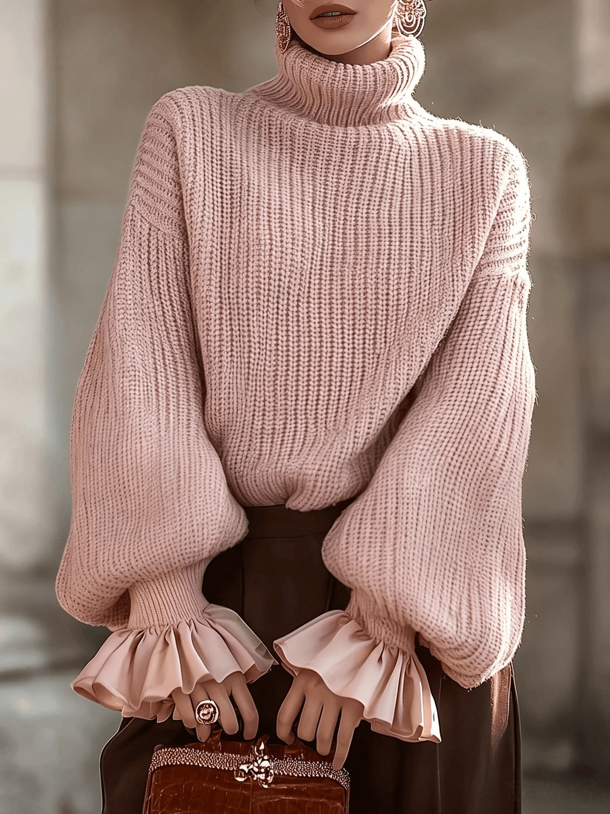 Maxine | Ruffle-Cuff Turtleneck Sweater