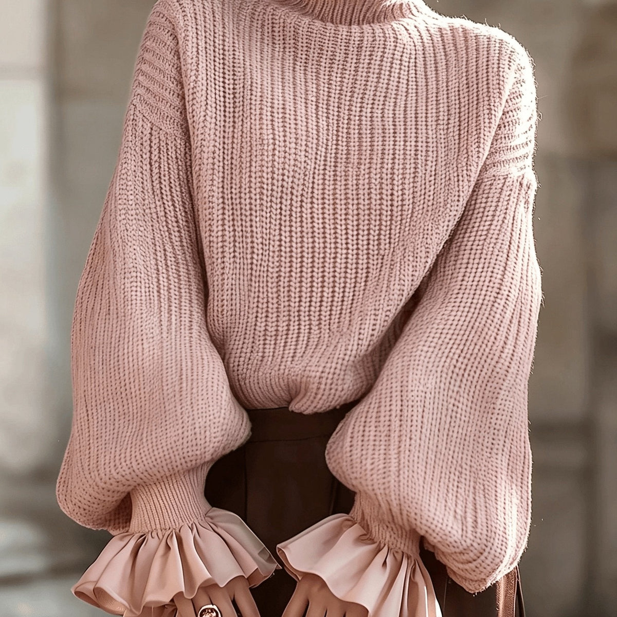 Maxine | Ruffle-Cuff Turtleneck Sweater
