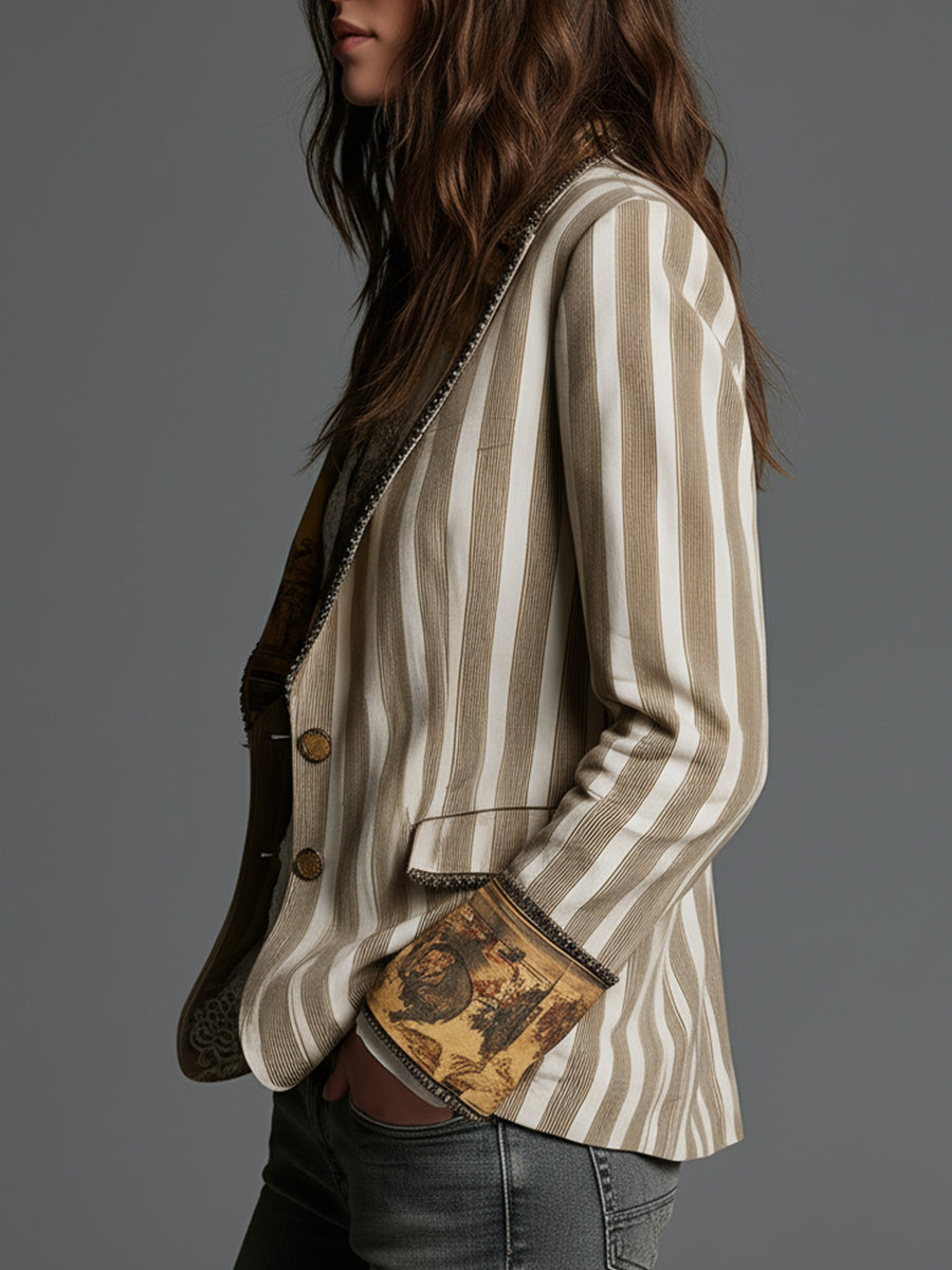 Eliza | Bohemian Striped Blazer with Printed Collar