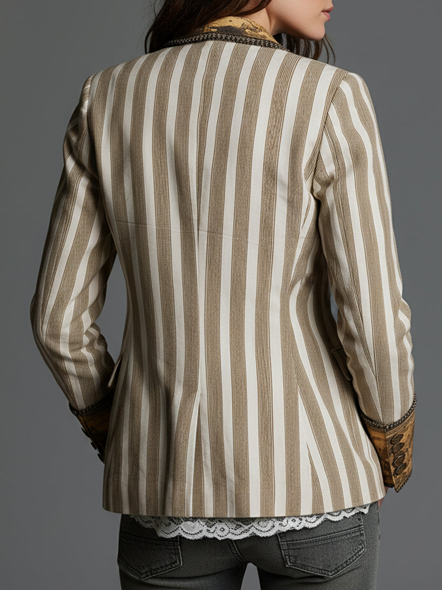 Eliza | Bohemian Striped Blazer with Printed Collar