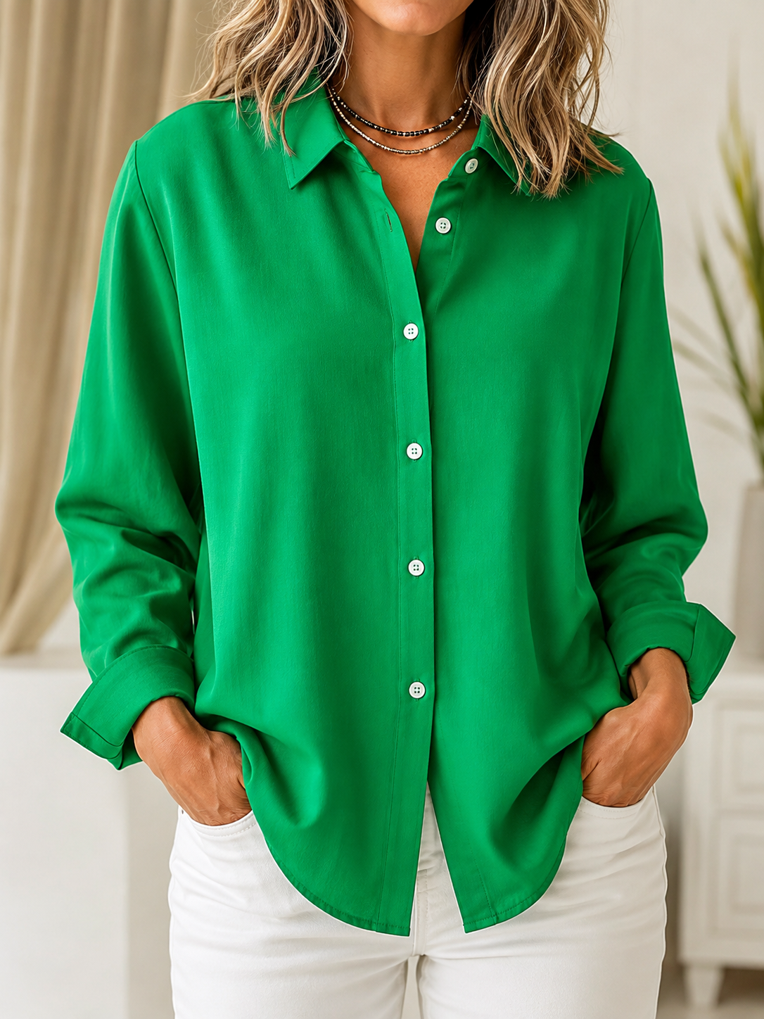 Margaret | Classic Plain Button-Front Blouse