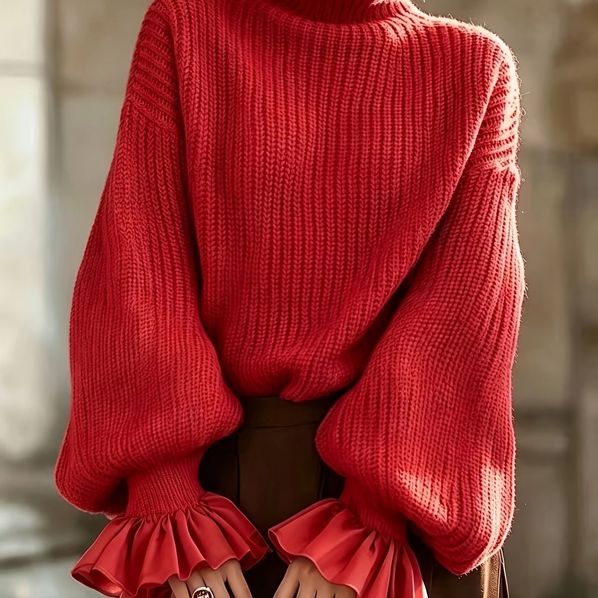 Maxine | Ruffle-Cuff Turtleneck Sweater