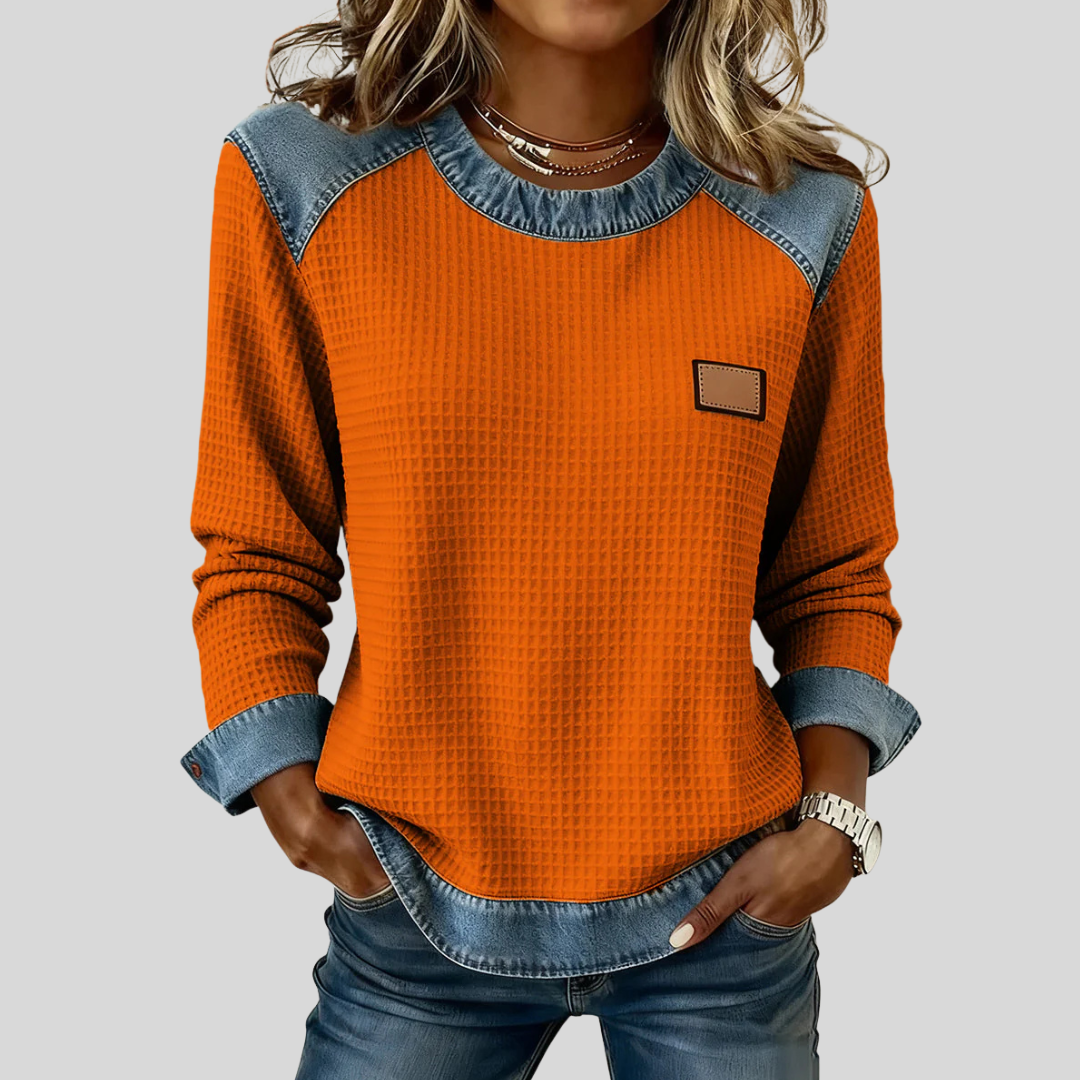 Marjorie | Textured Contrast-Trim Sweatshirt