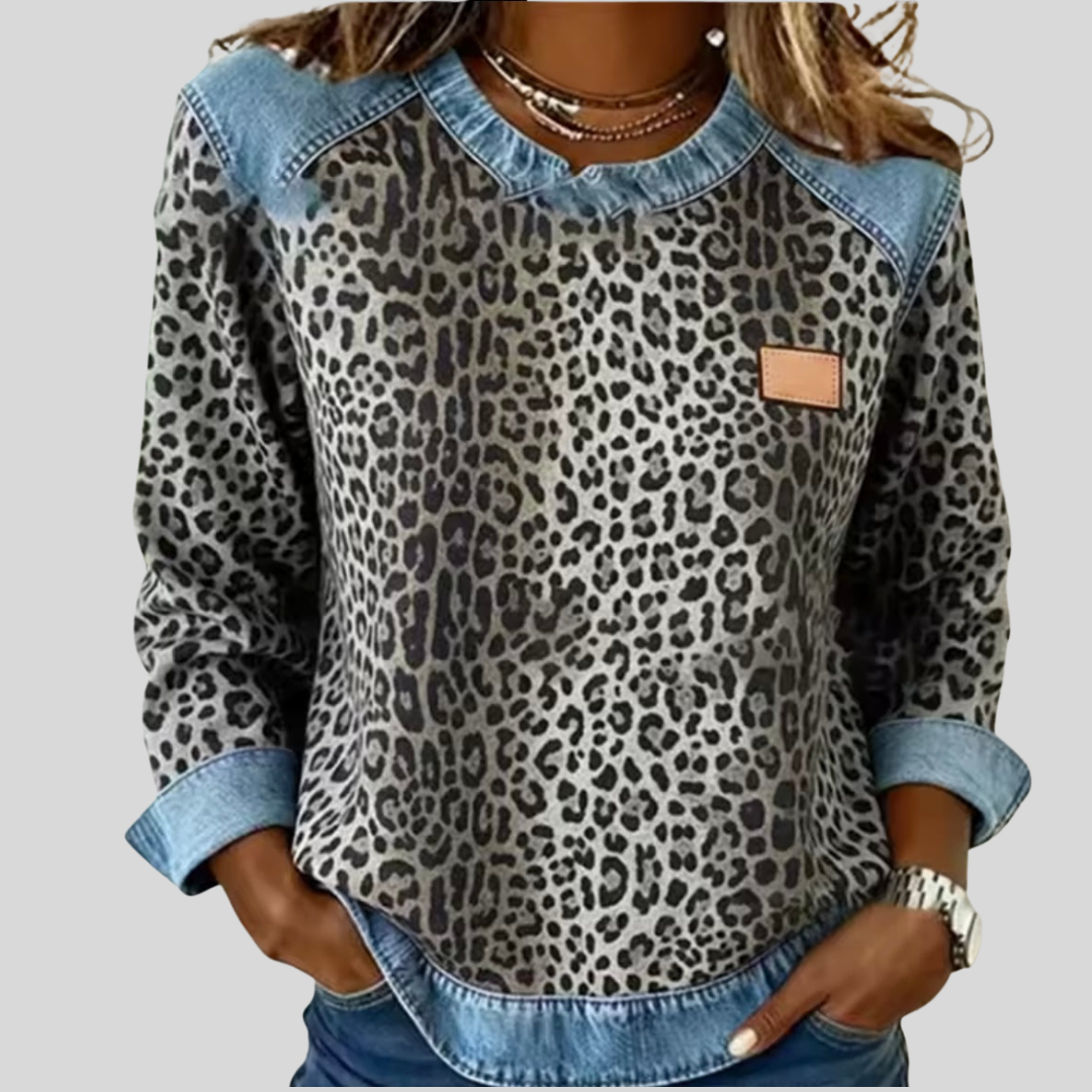 Doreen | Animal Print Contrast-Trim Sweater