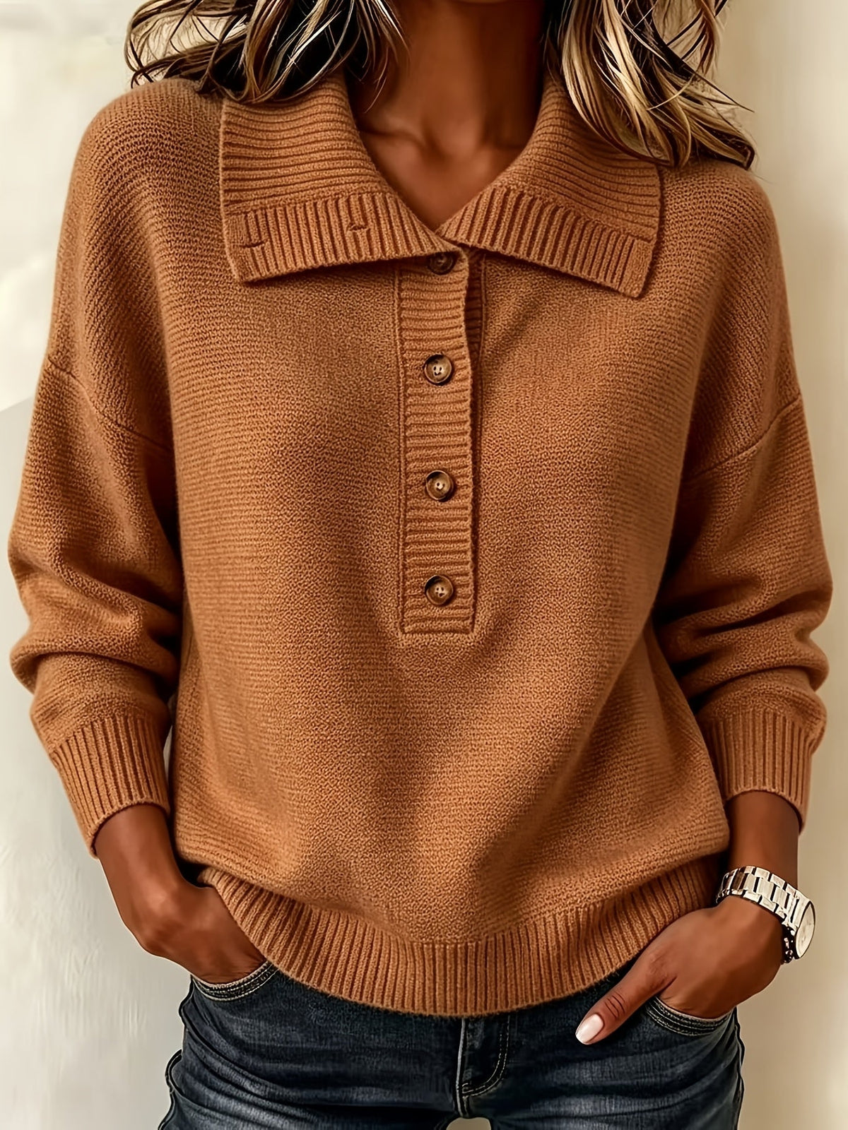 Nicole | Collared Button-Neck Sweater