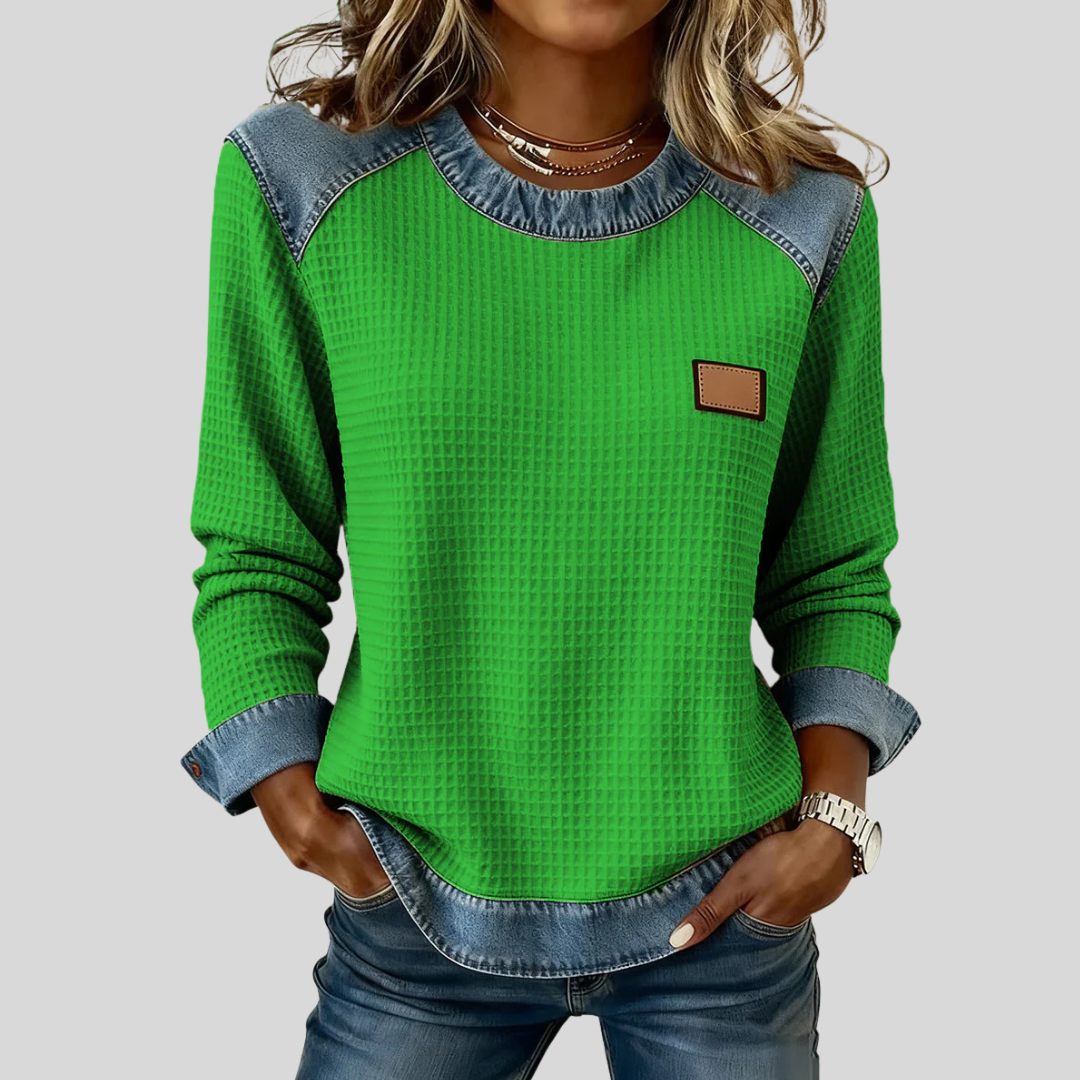Marjorie | Textured Contrast-Trim Sweatshirt