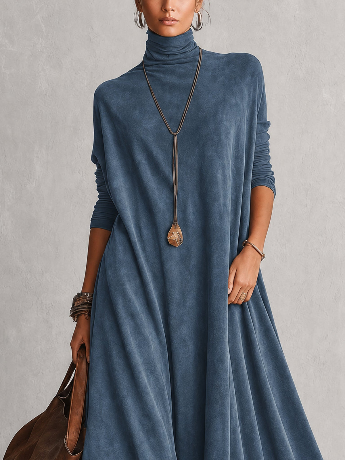 Bridget | Suede-Effect Maxi Dress with Lace Hem