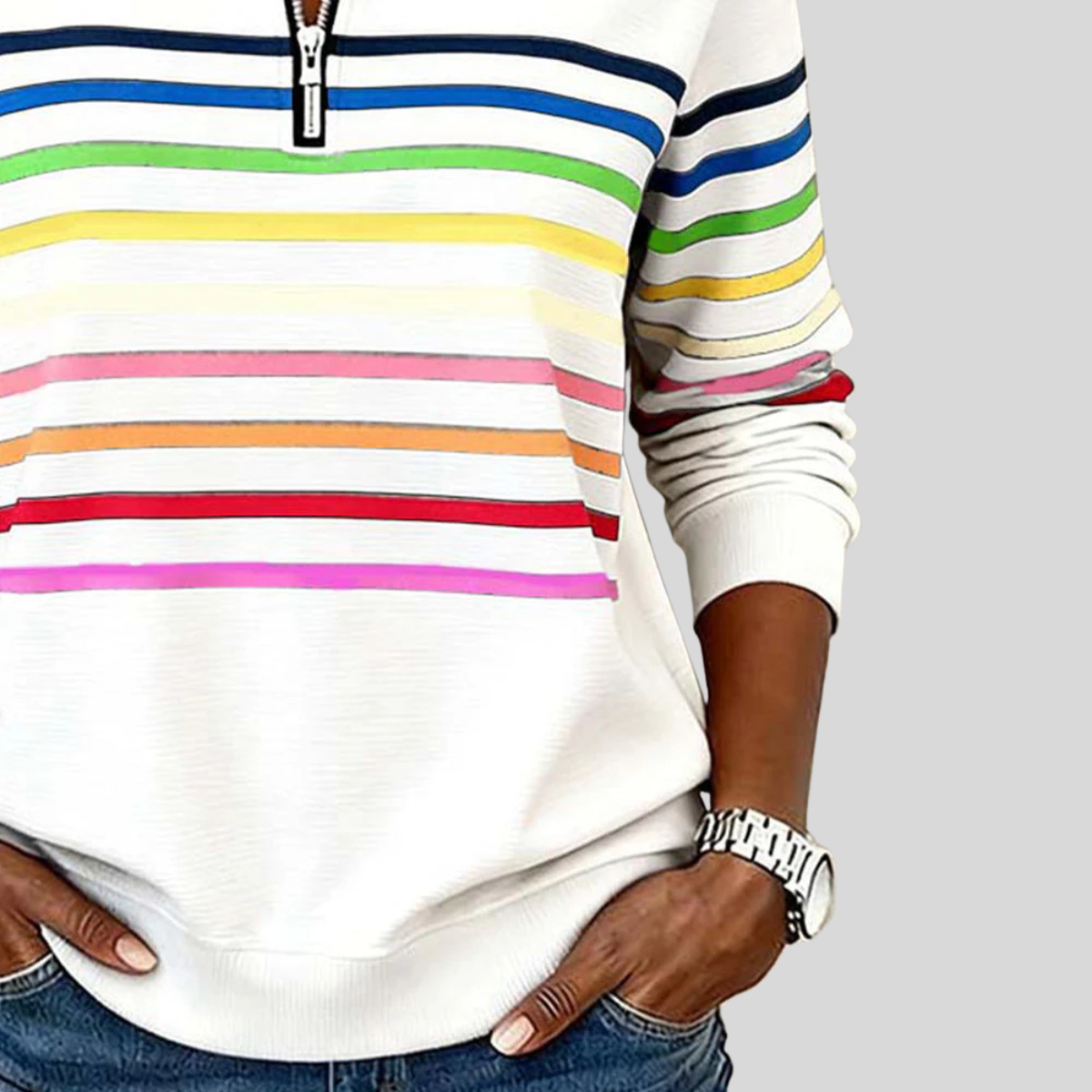 Queenie | Multicolour Stripe Quarter-Zip Sweatshirt