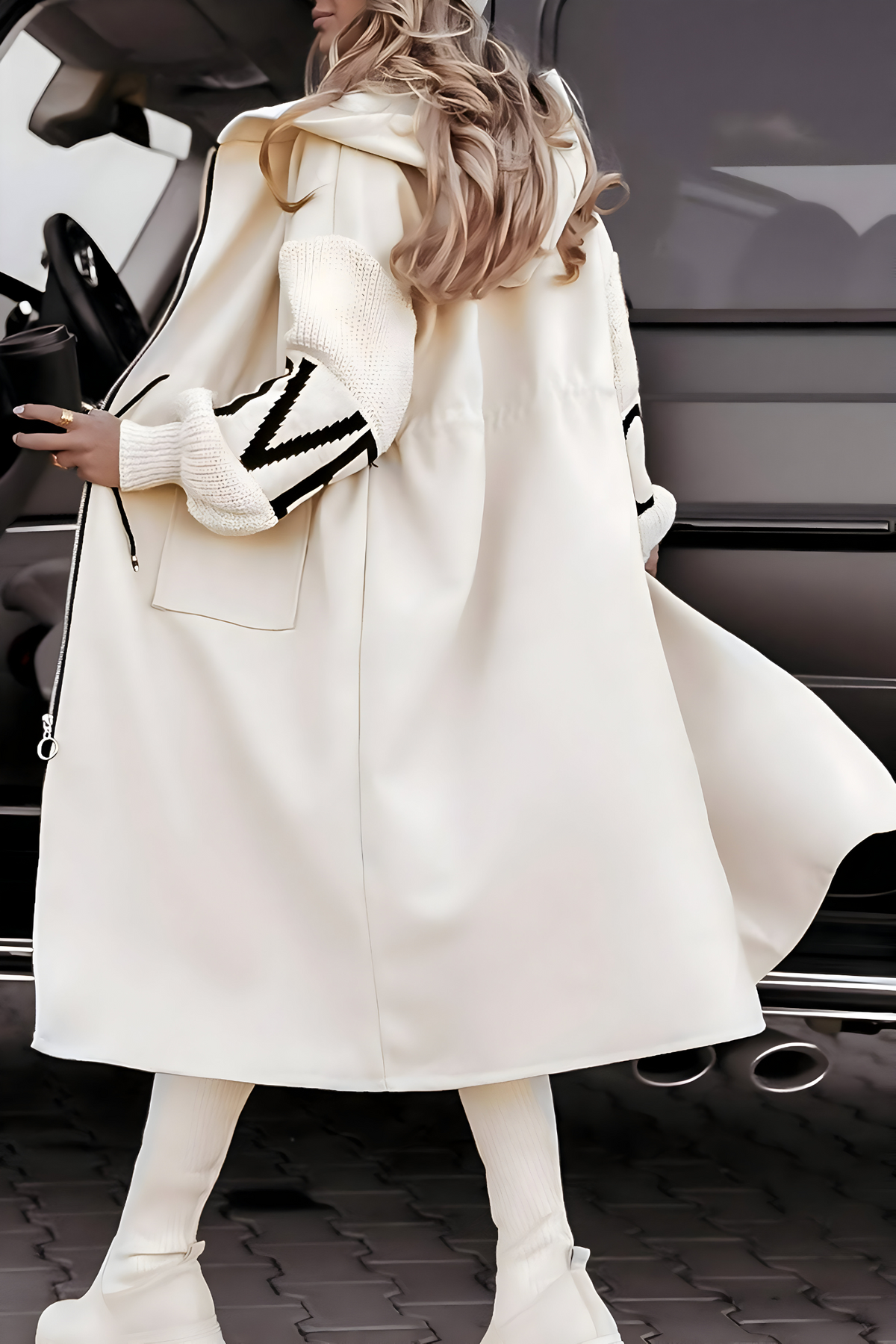 Clarice | Hooded Zip Coat with Knitted Sleeves
