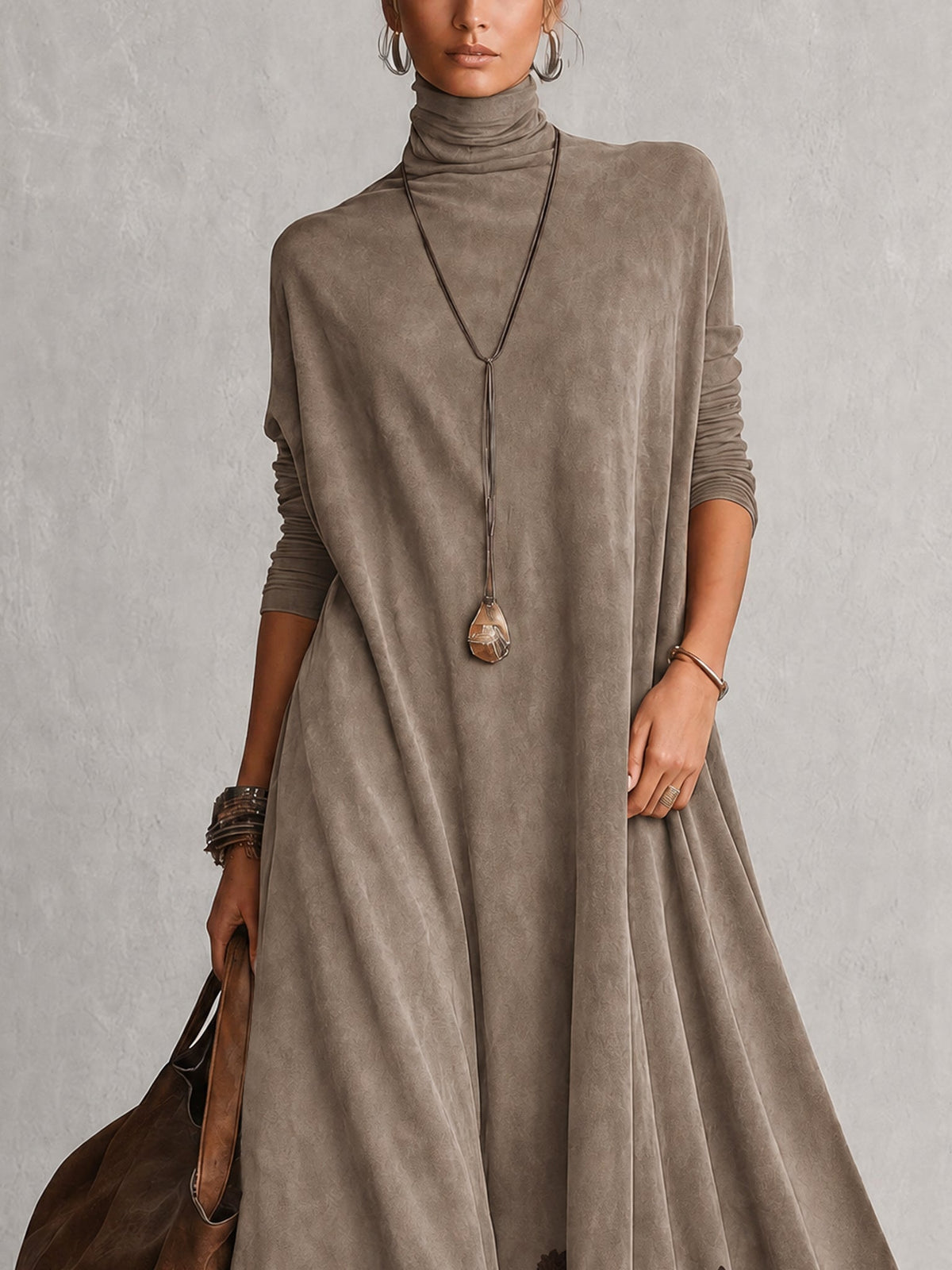 Bridget | Suede-Effect Maxi Dress with Lace Hem