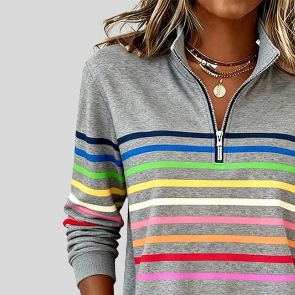 Queenie | Multicolour Stripe Quarter-Zip Sweatshirt