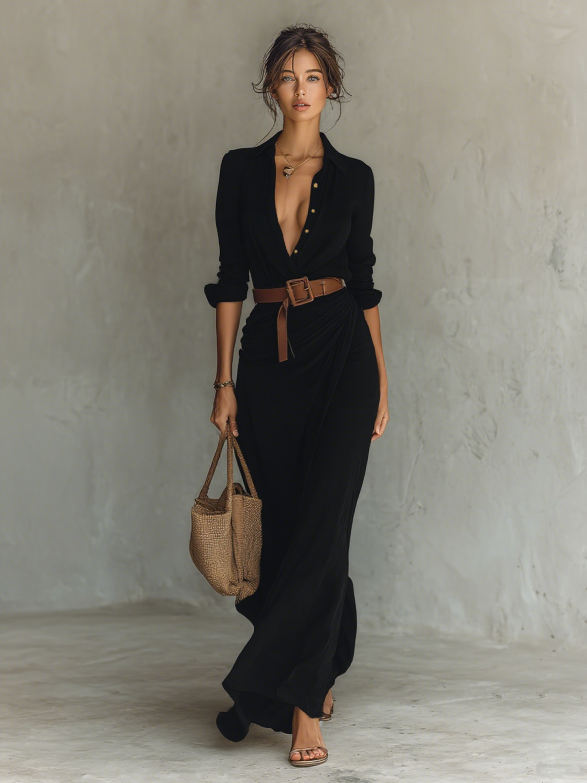 Sally | Long Dress with Fold-Over Collar